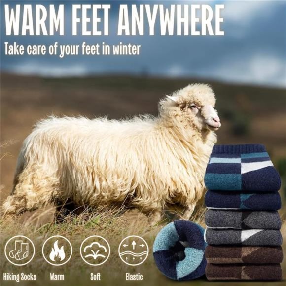 3 Pairs Men's Wool Socks Thick Thermal Winter Merino Wool Socks, Multicolor - Picture 2 of 6